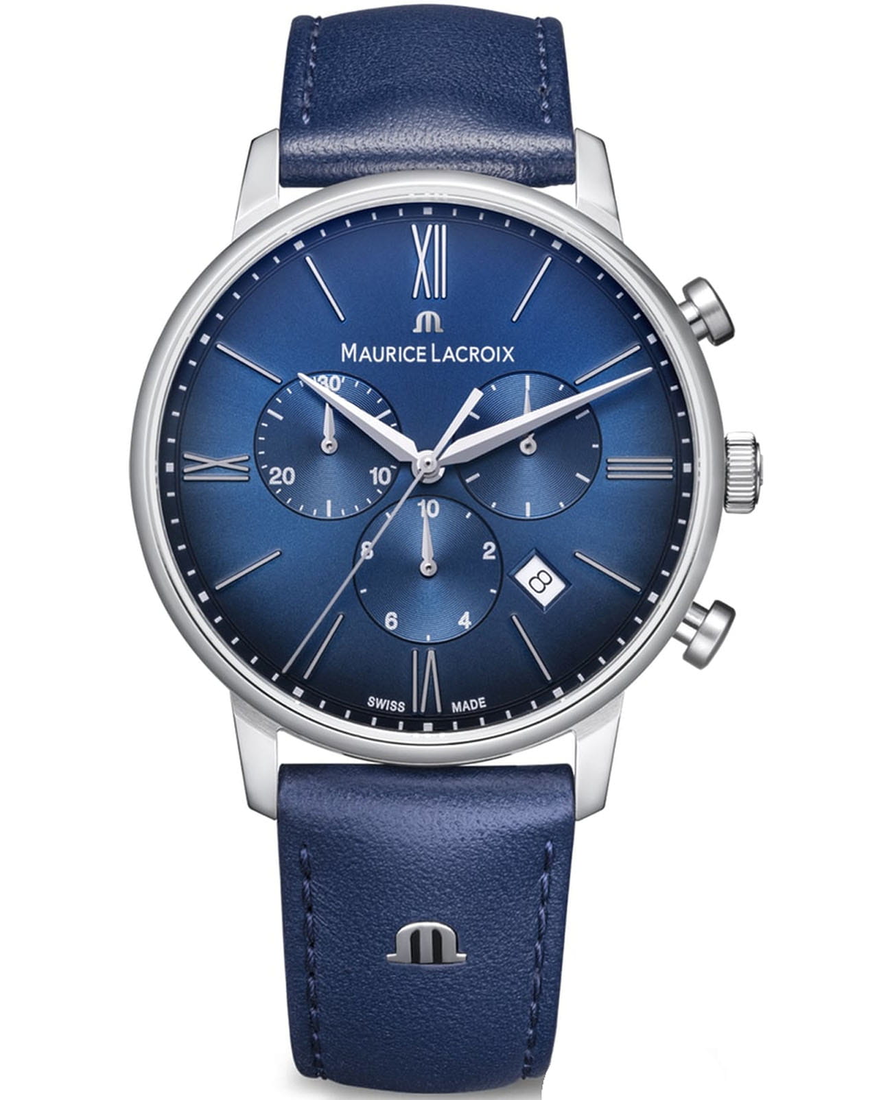 Maurice Lacroix Maurice Lacroix Eliros EL1098-SS001-410-4  EL1098-SS001-410-4 кварцевые мужские часы синий циферблат, браслет кожаный — вид спереди